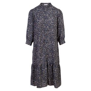 Dame kjole m. blomsterprint - Blå - Størrelse XL