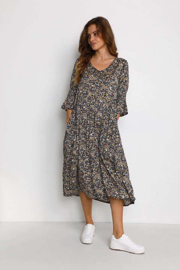 Kaffe Kagrena Kjole 10506 102340 Blå, Størrelse: 36, Farve: Blå / Gul Multicolor Print, Dame