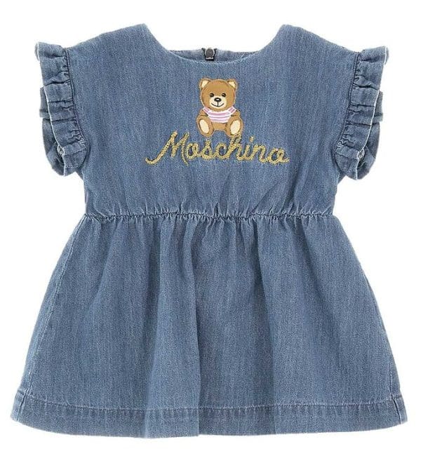 Moschino Kjole - Denim - Blå m. Logo/Guld - 9-12 mdr - Moschino Kjole