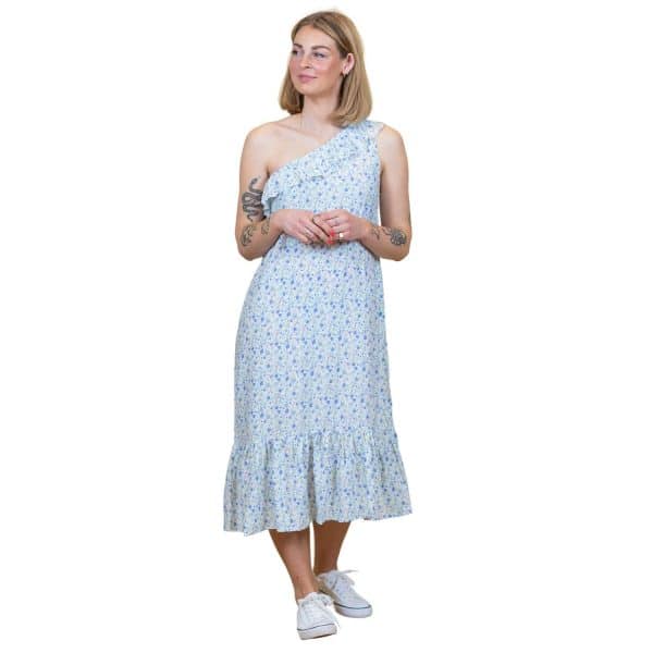 Sirup - One-shoulder dame kjole - Blå - Str. 2XL
