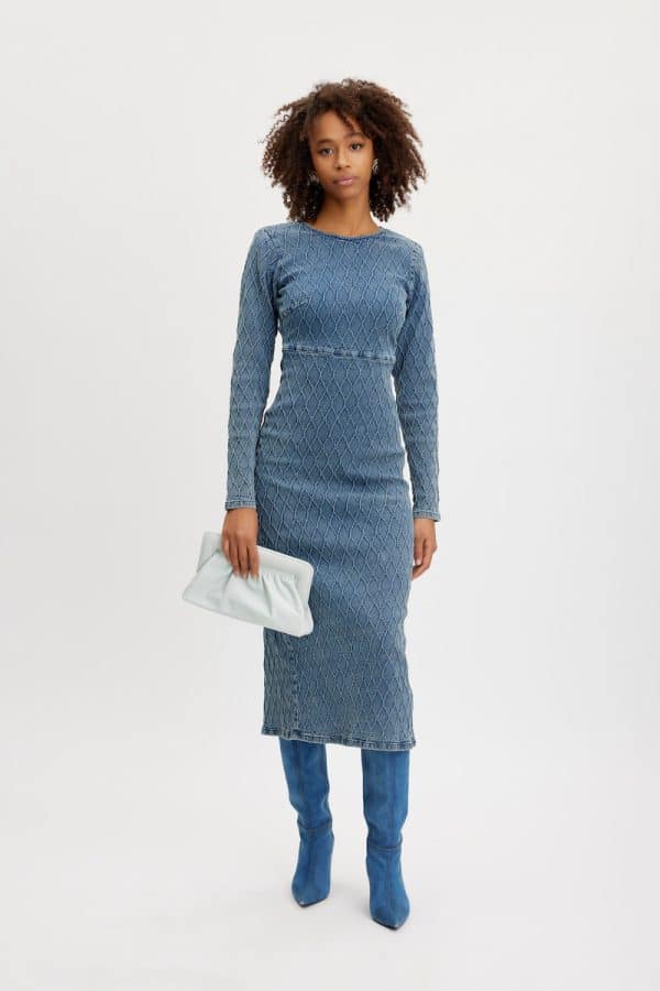 Gestuz Rozeringz Long Kjole, Farve: Washed Mid Blå, Størrelse: 34, Dame