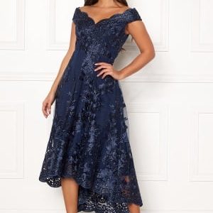 Goddiva Embroidered Lace Dress Navy M (UK10)