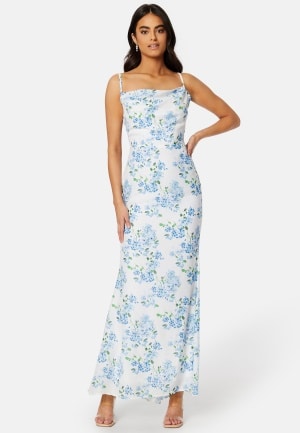 Goddiva Floral Chiffon Cowl Neck Maxi Dress Blue XS (UK8)