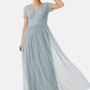 AngelEye Short Sleeve Sequin Embellished Maxi Dress Heather Blue L (UK14)