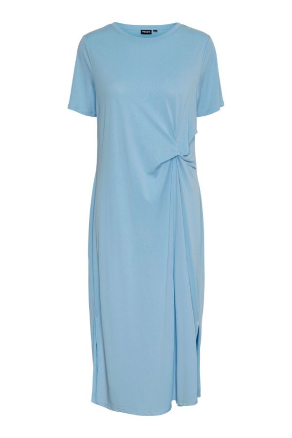 Pieces - Kjole - PC Anora SS O-neck Midi Knot Dress - Blue Bell