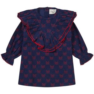 Flöss Kjole - Luna - Navy/Ruby Bows