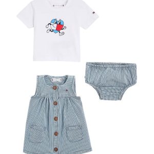 Tommy Hilfiger Sæt - Kjole/T-shirt/Bloomers - Denimstripe