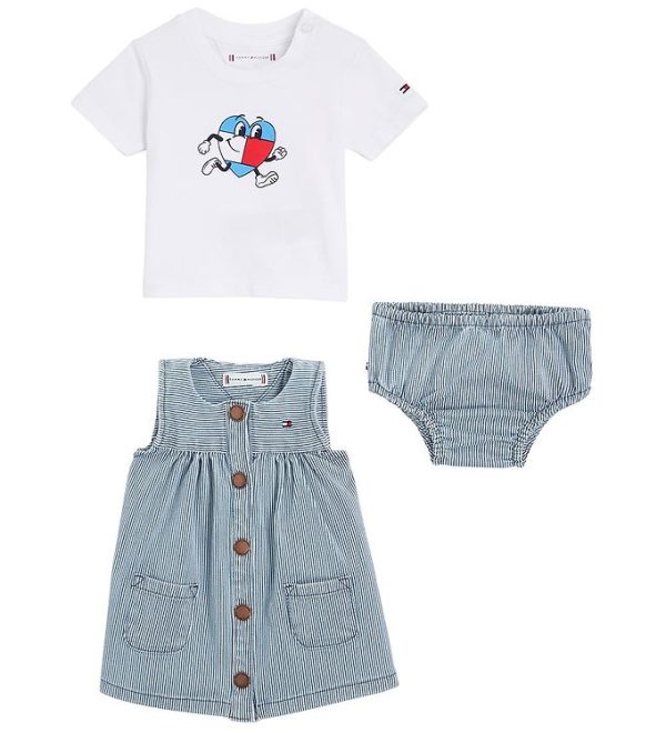 Tommy Hilfiger Sæt - Kjole/T-shirt/Bloomers - Denimstripe