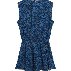 Zadig & Voltaire Kjole - Electric Blue m. Leopardprint