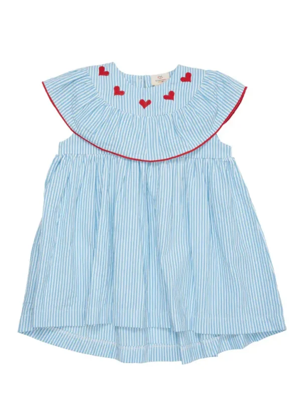 Bæk og bølge kjole m. hjerte broderi - SKY BLUE - 116