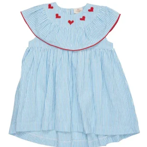 Bæk og bølge kjole m. hjerte broderi - SKY BLUE - 74