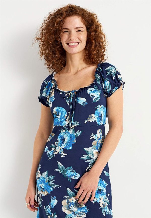 Lang, mønstret off-shoulder-kjole