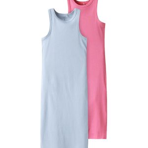 Name It Kjole - Rib - NkfHellemie - 2-Pak - Aurora Pink/W Xenon