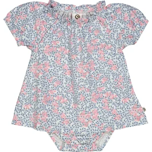 Petit blomstret pufærme body kjole - Balsam cream/ Bubblegum/ Night blue - 62
