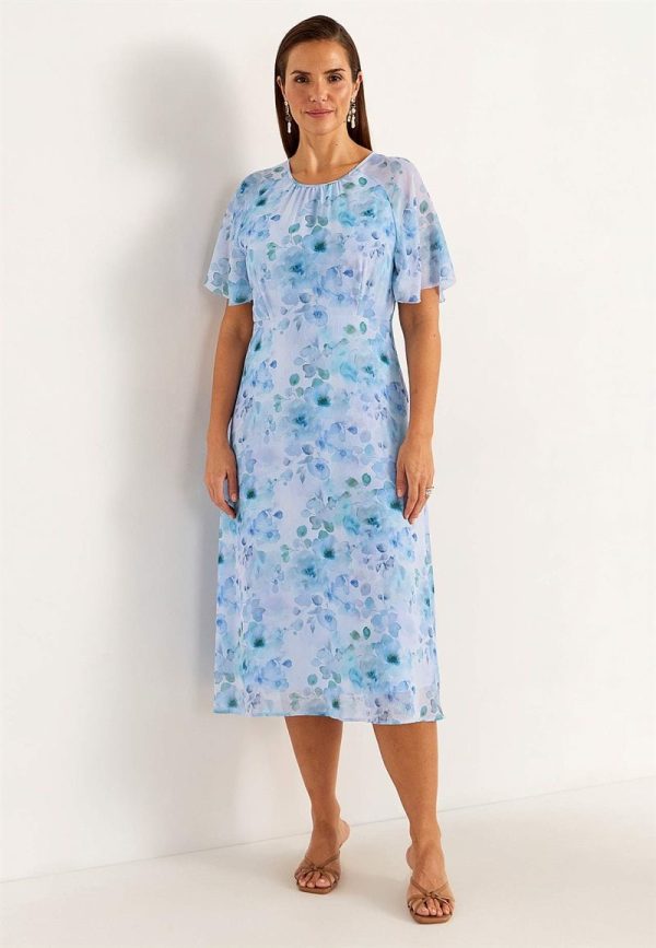 Blomstret chiffon kjole