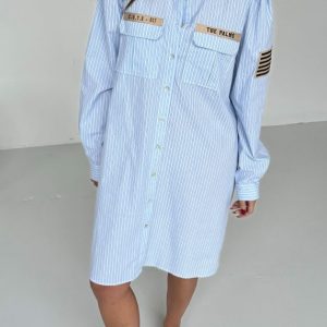 Continue - Kjole - Mili Stripe Patch Dress - Blue Stripe