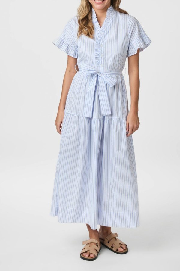 Neo Noir - Kjole - Nessie Stripe Dress - White/Light Blue (Levering slut juni)