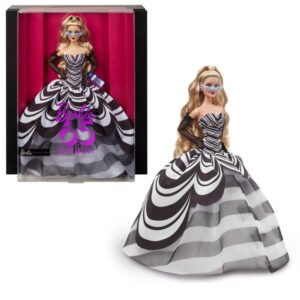 Barbie 65-års jubilæumsdukke blond hår med sort og hvid kjole