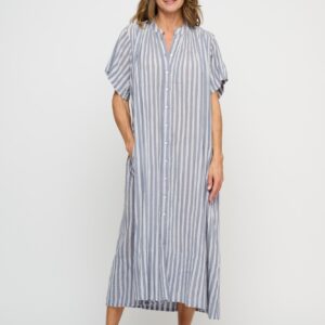 June stripe skjortekjole - Sea blue/ecru