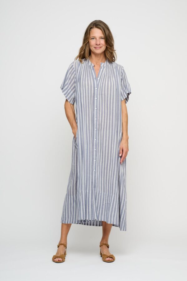 June stripe skjortekjole - Sea blue/ecru
