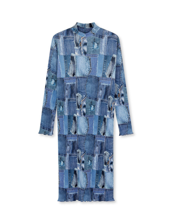 Luno Halto midikjole - Denim Aop