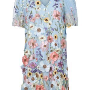 Y.A.S - Kjole - Yas Flowering Ss Dress New - Show Halogen Blue