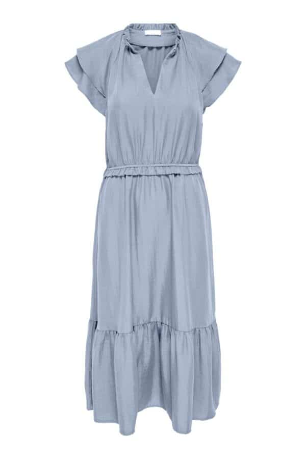 JDY - Kjole - Train S/L Frill Midi Dress - Soft Chambray