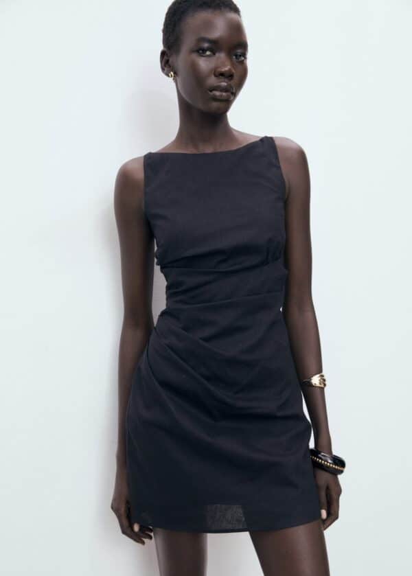 Linen Cotton Blend Draped Dress