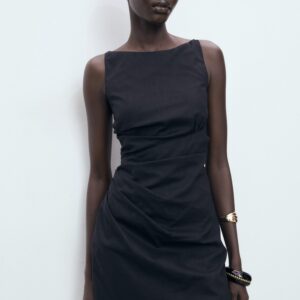 Linen Cotton Blend Draped Dress