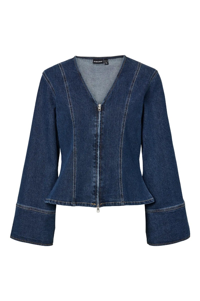 Pieces - Bluse - Flora LS Denim Shirt - Dark Blue Denim (Levering midt december)