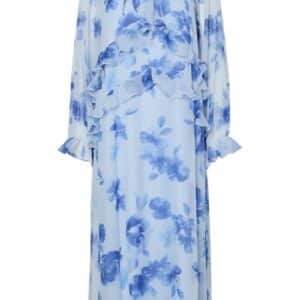 Pieces - Kjole - Clara LS Long V-Neck Dress - Cashmere Blue Blue flowers