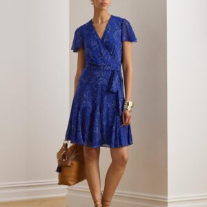 Paisley Crinkle Georgette Surplice Dress