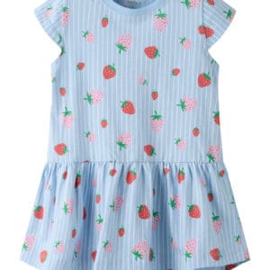 NAME IT Kjole Vigga Chambray Blue Striped Strawberry