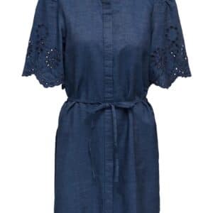 JDY - Kjole - Bille 2/4 Chambray Midi Dress - Medium Blue Denim/Emb Navy