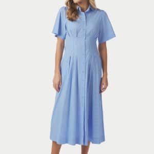 Baia Stripe Poplin kjole - lyseblå