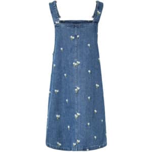 PIECES dame kjole PCFLORA - Medium Blue Denim WHITE FLOWER EMBROIDE