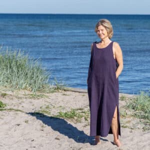 Sommerkjole i hør og bomuld - blå - M/L