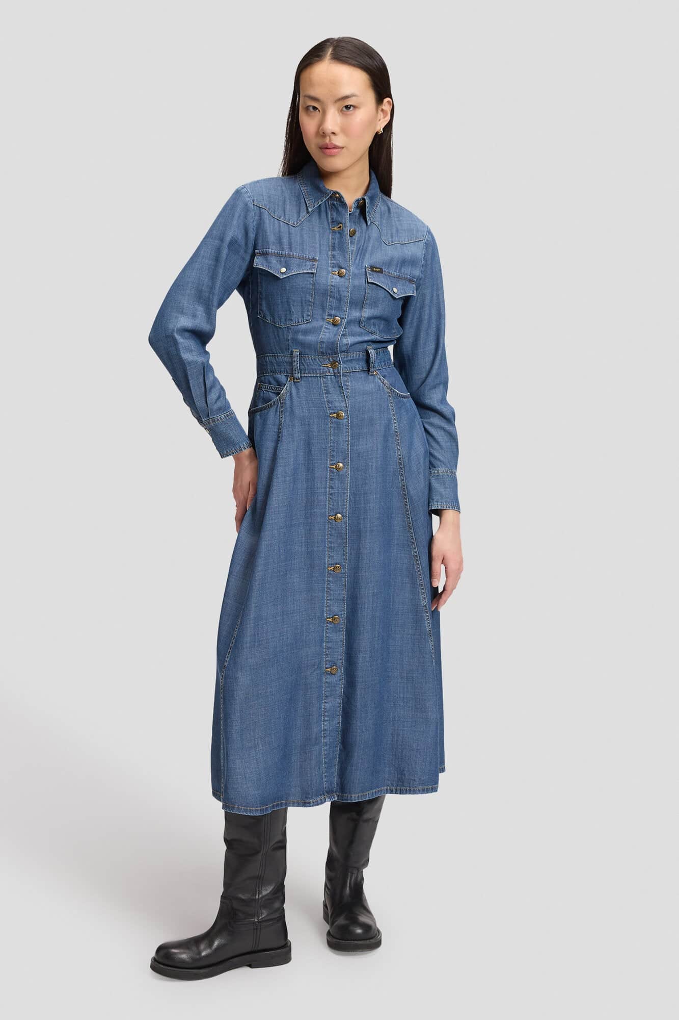 Western Mid Calf kjole - Classic Blue