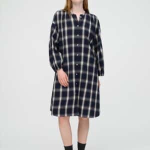 Horizon Check skjortekjole - dark navy, grey, ecru