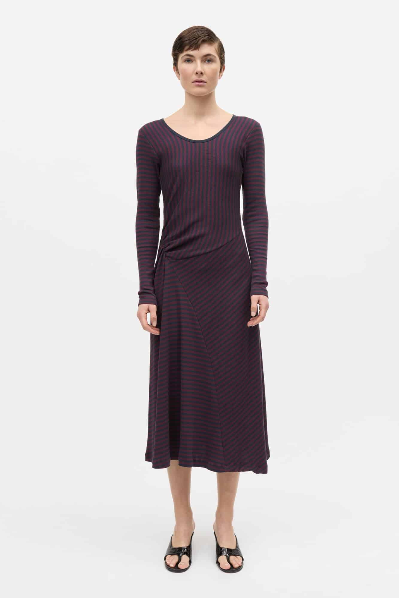 2X2 Cotton Stripe Severa midi kjole - Sky Captain/Winetasting